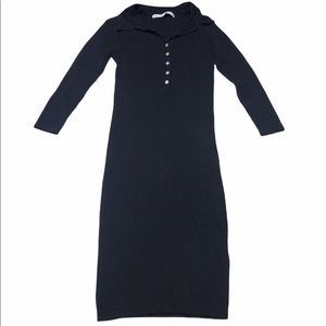 ZARA Knit Black Ribbed Sweater Bodycon Dress Collared Size Medium
